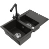 Mexen Gaspar granitový drez 1,5-komorový s odkvapkávačom a kuchynskou batériou Duero, čierny/zlatý - 6507-75-671600-70