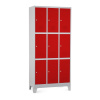 Rauman Kovová šatníková skrinka - 9 boxov, 90 x 45 x 195 cm, pevné nohy, cylindrický zámok, červená - ral 3000
