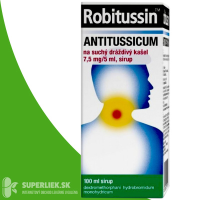 Robitussin ANTITUSSICUM sir (liek.skl.) na suchý dráždivý kašeľ 1x100 ml, 9088881327028