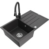 Mexen Bruno, 1-komorový granitový drez 795x495x200 mm a drezová batéria Elia, čierna škvrnitá, 6513-76-670101-70