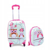 SÚPRAVA: PLECNIAK A KUFOR PRE DETI, PRÍRUČNÁ BATOŽINA, SOVY, 4 KOLESÁ