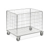 Prepravný drátený vozík, pozinkovaný, nosnosť 60 kg, 830x630 mm, 4 kolieska z PU, brzda