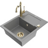 Mexen Enzo granitový kuchynský drez s 1 komorou, odkvapkávačom a kuchynskou batériou Carla, sivý - 6506-71-670700-50