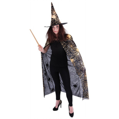Rappa Čarodejnícky plášť s klobúkom a pavučinou pre dospelých/Halloween