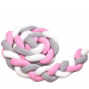 T-TOMI Pletený mantinel 220 cm White + Grey + Pink