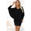 Čierne teplé svetrové šaty s netopierími rukávmi 402-10 S/M