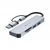 Sturdo externý 5v1 HUB, Type-C+USB konektor, sivý