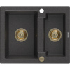 Mexen Carlos, granitový drez 582x475x177 mm, 1,5-komorový, čierna škvrnitá so zlatým sifónom, 6518581500-76-G