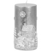 Sviečka MagicHome Vianoce, 7x12,5 cm, strieborná, s krajinkou