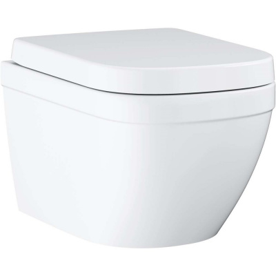 GROHE Euro Ceramic kompaktné závesné WC Rimless s hlbokým splachovaním, Triple Vortex, 374 x 490 mm, alpská biela + SoftClose sedátko s poklopom, 39693000