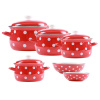 BELIS súprava smaltovaných hrncov červených s bielymi bodkami, 10 ks