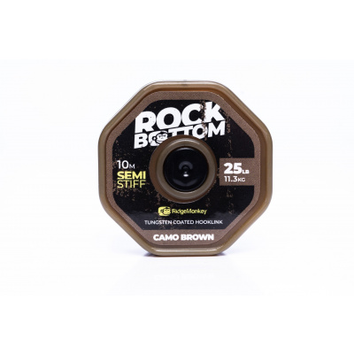 RidgeMonkey šnúra RM-Tec Rock Bottom Tungsten Coated Semi Stiff 10m 25lb Camo Brown