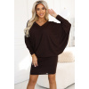 Čokoládovo hnedé teplé svetrové šaty s netopierími rukávmi 402-9 S/M