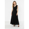 Dámske dlhé čierne ľanové šaty, A662 M
