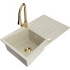 Mexen Cesar, 1-komorový granitový drez 775x470x190 mm a drezová batéria Elia, béžová, 6514-69-670101-50