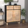 zahrada-XL Komoda čierna 60x30x75 cm masívna borovica a prírodný ratan 345637