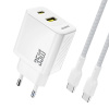 AppleMix DUDAO USB-A + USB-C 35W GaN sieťová nabíjačka / nabíjacia súprava + kábel USB-C - biela