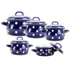 BELIS súprava smaltovaných hrncov modrá s bielymi bodkami 10-dielna