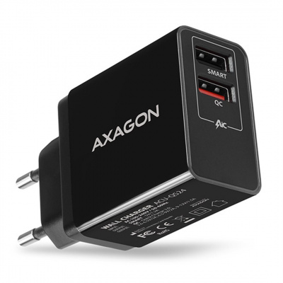 AXAGO AXAGON ACU-QS24, QC & SMART nabíječka do sítě 24W, 2x USB-A port, QC3.0/AFC/FCP + 5V/1.2A PR1-ACU-QS24