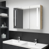 LED kúpeľňová zrkadlová skrinka 89x14x62 cm biela a dubová-ForU-326530