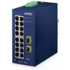 Planet IGS-4215-16T2S-U priemyselný L2 switch, 16x1Gb, 2x1Gb SFP, dual 9-48VDC, -40 ~ 75 ° C, 1x Micro-USB female port, IP30