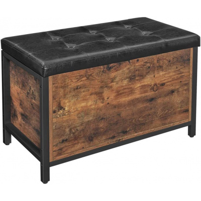 Vasagle Polstrovaná lavica Sora, vintage čierna Sedacia lavica s úložným priestorom, polstrovaná truhla, 80 × 40 × 50 cm, truhla za posteľ, do spálne, obývacej izby, jednoduchá montáž