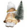 Postavička MagicHome Vianoce, Dievčatko so stromčekom, terakota, 14,5x13x17 cm