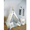 Detský domček, detský stan - Teepee stan pre deti krémovo / svetlošedý+ 3 vankúše