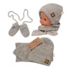 Baby Nellys Pletená čiapka so šálom a rukavičky 3v1, STAR - béžová, veľ. 56/62