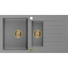 Mexen Matias - drez granitový 900x505x200 mm, 1,5-komorový, šedá so zlatým sifónom, 6502901505-71-G