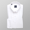Pánska slim fit košeľa biela s hladkým vzorom a golierom pin-collar 14782