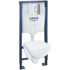 GROHE Solido 5v1 - prvok pre závesné WC, stavebná výška 113 cm + nástenná prípojka + závesné WC a Softclose WC sedadlo Lecino Senner + ovládacie tlačidlo Even (chróm), 39467000