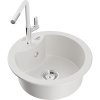 Mexen Diego, 1-komorový granitový drez 488x488x167 mm a drezová batéria Flora, biela, 6512-20-670401-02