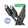 AXAGON BUCM2-CM20AB, CHARGE kabel USB-C - USB-C, 2m, Hi-Speed USB, PD 240W 5A, ALU, oplet, černý (BUCM2-CM20AB)