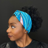 African Fabs Print Headband – Bavlnená čelenka pre kučeravé vlasy svetlo-modro-ružová