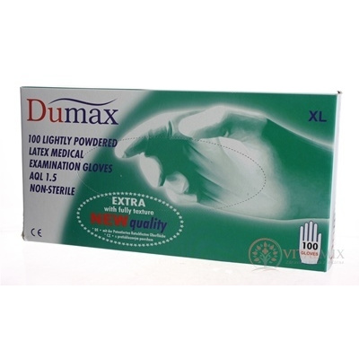 DUMAX RUKAVICE latexové vyšetrovacie nesterilné pudrované, veľkosť XL; 100 ks