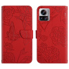Peňaženkové kožené puzdro Butterfly na Motorola Edge 30 Ultra - Červená