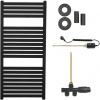 CERANO - Kúpeľňový radiátorový set Vincenzo - kombinované vykurovanie, termo tyč - bočné jednobodové pripojenie - 300W - čierna matná - 970x450 mm