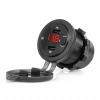 Amio 04226 Vodotěsná nabíječka telefonu s vypínačem ČERVENÝ LED indikátor Digitální voltometr 2xUSB C 12/24V -