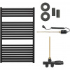 CERANO - Kúpeľňový radiátorový set Vincenzo - kombinované vykurovanie, termo tyč - bočné jednobodové pripojenie - 400W - čierna matná - 970x600 mm