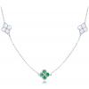 MINET JMAS7058ZN50 Strieborný náhrdelník štvorlístok s bielou perlou a malachitom