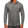 Čierno-biela pánska flanelová košeľa s károvaným vzorom a dlhými rukávmi Bolf 22701