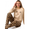 Pyžamo dámské z teplé bavlny Stylish s jaguářím vzorem 1TB0134 béžová L + První výměna zboží zdarma.