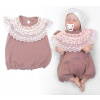 Body s nohavičkami, mušelín, s čipkou - hnedoružová 74 (6-9m)