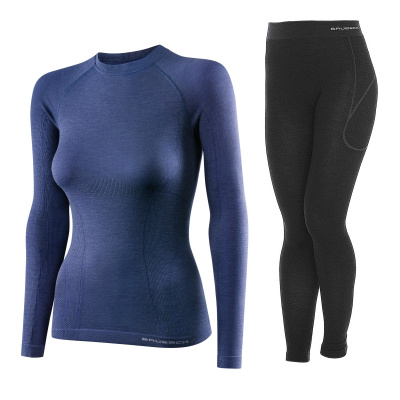 Brubeck s dlhým rukávom Active Wool Navy Blue. M + leggings brubeck aktívna vlna čierna (Brubeck Thermal Underwear Merino Wool M Set M)
