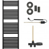CERANO - Kúpeľňový radiátorový set Vincenzo - kombinované vykurovanie, termo tyč - bočné jednobodové pripojenie - 500W - čierna matná - 1330x450 mm