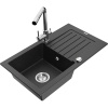Mexen Pablo granitový drez s odkvapkávačom a kuchynskou batériou Duero, čierno/strieborný metalický - 6510-73-671600-00