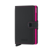 Kožené puzdro na karty SECRID Miniwallet Matte Black & fuksia čierna s ružovým prešívaním