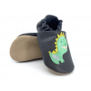 Kožené capáčky Funky Monkey Barefoot SOFT BRA-028 Antracitová, Dinosaurus Veľkosť: 17, Vnútorná dĺžka topánky: 11,4 cm, Vnútorná šírka topánky: 5,5 cm