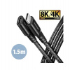 AXAGON BUCM32-CF15AB prodlužovací kabel USB-C (M) - USB-C (F), 1,5m, USB 20Gbps, PD 240W 5A, 8K HD, ALU, oplet, černý (BUCM32-CF15AB)